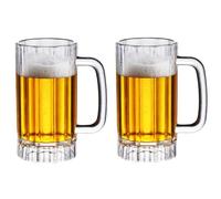 Komost Plastic Beer Glasses 620ml, Set of 2 Clear Large Beer Mugs with Handles, Reusable Beer Stein Drinking Cups for Club, Bar & Party