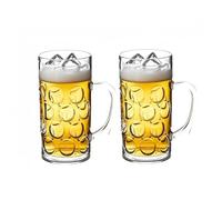 Komost Plastic Pint Glasses Set of 2, 1.25L Clear Large Pint Glass Mugs with Handle, Reusable Beer Stein Cups, Dimpled Beer Tankard for Club, Bar & Party