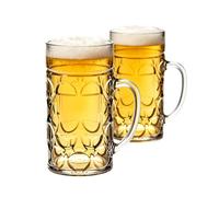 Komost Plastic Pint Glasses Set of 2, 1L Clear Large Pint Glass Mugs with Handle, Reusable Beer Stein Cups, Dimpled Beer Tankard