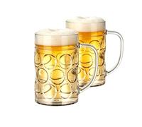 Komost Plastic Pint Glasses Set of 2, 500ml Clear Dimpled Pint Glass with Handle, Unbreakable Beer Stein Mugs Reusable Cups for Club, Bar & Party