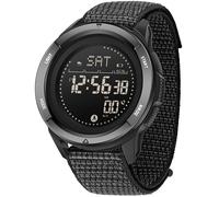 Kompass Digital Military Watch for Men Women Rubber Wristwatches with Metronome Pedometer Dual Time Zone Timer Stopwatch 5ATM Waterproof Digital Watches, Nylon black