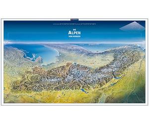 KOMPASS Panorama-Poster Die Alpen von Norden: Plano in der Rolle 1:1000000