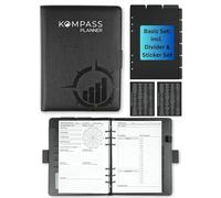 KOMPASS Refillable A5 Ring Binder Planner Including Inserts & Dividers | Organiser for Goal Setting, Habit Tracker, Journaling, Notes