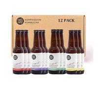 Kompassion Combo of 4 Flavours- (330ml)12 Pack Kombucha Tea - Sarsaparilla Root, Scotch Bonnet Chilli, Lavender and Elderflower - Low Sugar, Vegan, Probiotic Soft Drink