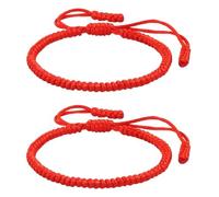 KOMUNJ 2 Pieces Handmade Buddhist String Bracelets, Tibetan Adjustable Woven Rope Bracelet, Good Luck Handmade Adjustable Friendship Bracelets Set Gift, for Lover Women Men, Red