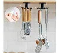 KOMUNJ 2 Pieces Kitchen Utensil Holder, 360° Rotating Kitchen Utensils Hook Rack, No Drilling Hanging Rail Kitchen for Home Kitchen Cooking Accessories Kitchen Utensils (Black)