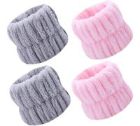 KOMUNJ 4-Piece Coral Velvet Wrist Strap, Microfibre Wrist Towel for Face Wash, Pink + Grey