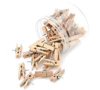 KOMUNJ 50 Pcs Wooden Clip Thumbtack Push Pins With Wooden Clips for Wall Cork Boards, Paper Notes, Photos, Projects, Decorative Crafts and Drawing (50-WOOD)
