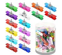 KOMUNJ 50 Pcs Wooden Clip Thumbtack Push Pins With Wooden Clips for Wall Cork Boards, Paper Notes, Photos, Projects, Decorative Crafts and Drawing (50-MIX)