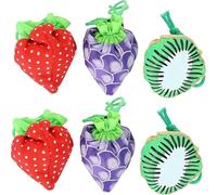 KOMUNJ 6 Pack Foldable Shopping Bag, Fruit Storage Bag, Portable Shopping Bag, Polyester Strawberry, Grape, Kiwi Bag, Red, green, purple, 38 cm x 58 cm