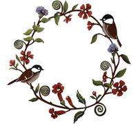 KOMUNJ Door Wreath All Year Round Metal Bird Wreath Door Wreath Decoration with Leaves Flowers and Birds Motif Decorative Front Door Outdoor Apartment Door