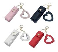 KOMUNJ Leather Lipstick Case with Heart Mirror, PU Chapstick Case, Lipstick Holder, Lip Gloss Bag, Lip Balm Bag for Women, Travel, Party, Gift, Pack of 4