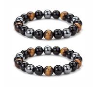 KOMUNJ Pack of 2 Obsidian Bracelets, Black Tourmaline Stone Bracelet, Triple Protection Hematite Bracelet, Tourmaline Stones, Natural Stone, Black Tourmaline Bracelet for Friends, Women, Husband,
