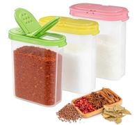 KOMUNJ Set of 3 Transparent Storage Containers, BPA-Free Plastic, Spice Jars, Spice Containers, Shaker Cans, Cereal Dispenser, for Cereals, Flour, Sugar, etc., Cereal, 100% Recyclable