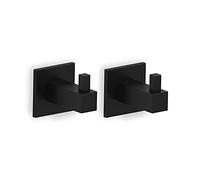 Kon-fort Home Square Bathroom Black Towel Hook, 2 Pack Bathroom Black Hooks, SUS 304 Stainless Steel Wall Mounted, Square Hangers Towels, Robes Clothes Hats. Kitchen Bedroom High End Designer