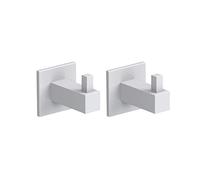 Kon-fort Home Square Bathroom White Towel Hook, 2 Pack Bathroom White Hooks, SUS 304 Stainless Steel Wall Mounted, Square Hangers Towels, Robes Clothes Hats. Kitchen Bedroom High End Designers