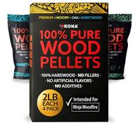 Kona All-Purpose Wood Pellets Variety Pack, Intended for Ninja Woodfire Outdoor Grill, Hickory, Oak, Premium Blend & Sweetwood Blend, 4, 2 lb Resealable Bags