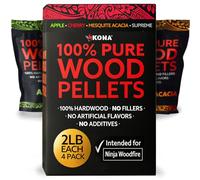 Kona Wood Pellets Variety Pack, Intended for Ninja Woodfire Outdoor Grill, Apple, Cherry, Mesquite, Supreme Blend, 4, 2 lb Resealable Bags