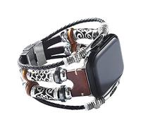 Konafei Compatible with Apple Watch Band 46mm 45mm 44mm 42mm 41mm 40mm 38mm 49mm, iWatch Series 10/9/8/7/SE/6/5/4/3/2/1/Ultra, Leather Boho Bracelets Jewelry Multilayer Metal Cuff Retro Strap for