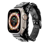 KONAFEI Compatible with Apple Watch Band 49mm 46mm 45mm 44mm 42mm 41mm 40mm 38mm iWatch Ultra Series 10/9/8/7/SE/6/5/4/3/2/1 for Men Women, Leather Handmade Cuff Bracelet Woven Vintage Strap, Black