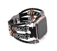 KONAFEI Compatible with Fitbit Versa Bands, Genuine Leather 23mm Bracelet Replacement Strap with Stainless Steel Clasp for Men & Women (C-Black)