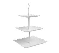 KONAMO 3 Tiers Cake Display Stand, White Afternoon Tea Stands, Plastic Square Cup Cake Fruit Dessert Party Server Plates Stands, Reusable Food Serving Platter Stand for Birthday, Wedding, Party