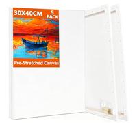 Koncci 5 Packs Stretched Canvas 30x40cm, Framed Artist Canvas, 280GSM Cotton/Triple Primed/Acid Free Canvases for Acrylic Oil Watercolor, Artist & Beginner
