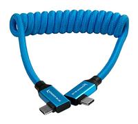KONDOR BLUE | 12-24 Inch Coiled Dual Right Angle USB-C Cable for SSD Recording & Charging | 8K Data, 100W PD, 20Gbps USB 3.2 for Cameras, Monitors, iPhone 17/16/15, Tablets & More | Blue