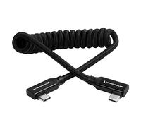 KONDOR BLUE | 12-24 Inch Coiled Dual Right Angle USB-C Cable for SSD Recording & Charging | 8K Data, 100W PD, 20Gbps USB 3.2 for Cameras, Monitors, iPhone 17/16/15, Tablets & More | Blacks