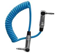 KONDOR BLUE | Coiled 3.5mm Right Angle TRS Stereo Audio Cable | 12"-24" Cable Compatible with Stereo Mics, Lavs, Mirrorless Cameras, and Timecode Boxes + More | Blue