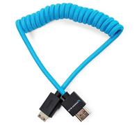 Kondor Blue Coiled Mini HDMI to Full HDMI Cable 12-24in Braided 4K 18Gbps Blue