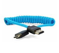 Kondor Blue Coiled Mini HDMI to Full HDMI Cable 12-24in Braided 4K 18Gbps Blue