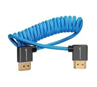 KONDOR BLUE | HDMI 2.0 Right Angle Braided Coiled Cable 12mm to 24in | Type A Male to Male 3D 4K 60Hz 18Gbps HDR | For Monitors & Camera Recorders & More | Blue