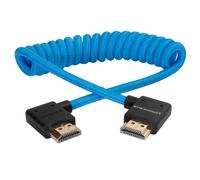 KONDOR BLUE | Right Angle Full HDMI 2.0 Coiled Cable 12"-24" Braided | Type A Male to Male, 3D, 4K 60Hz, 18Gbps, HDR | for On-Camera Monitors & Recorders + More | Blue