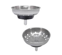 KONE 2PCS Kitchen Sink Strainer Replacement for 3-1/2 Inch Standard Drains Brushed Stainless Steel Basket Metal Center Knob with Rubber Stopper