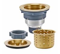 KONE 3-1/2 Inch Gold Sink Drain, Durable Stainless Steel Brass Kitchen Sink Drain Assembly Kit With Sink Strainer Waste Basket/Strainer Assembly/Sealing Lid for Standard Kitchen Sink