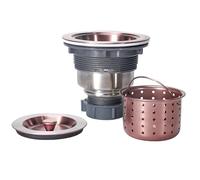 KONE 3.5 Inch Sink Drain Assembly Antique Copper Kitchen Sink Drain Kit Copper Stainless Steel Sink Basket Strainer Rubber Stopper, Sealing Lid/Removable Deep Waste Basket for Home, Kitchen
