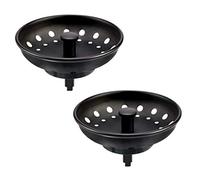 KONE Black Sink Basket Strainer Drain Stopper, 2 Pack Stainless Steel Matte Black Kitchen Sink Strainer Fit for Universal 3-1/2 inch Kitchen Sink, Metal Center Knob with Anti-Clog Rubber Sink Stopper