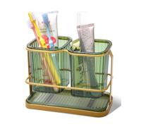 KONE Green Toothbrush Holders for Bathrooms, 2 Cups Toothbrush Holders Wall Mounted, Dry & Wet Separation, Bathroom Organizers and Storage, Bathroom Toothbrush Holder Set for Family Kids