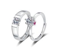 KONFEN 2PCS Cubic Zirconia Couple Rings Set, Adjustable Open Couple Band Eternity Alloy Rings, Bridal Jewellery Promise/Classic/Destiny/Forever Love/Letter/Love Shape Ring