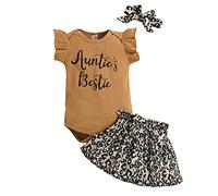 KONFEN Baby Girl Outfits Leopard Print Romper Bodysuit + Skirt + Headband 3pcs Set, Newborn Baby Girl Summer Clothes Jumpsuit Infant Outfit Set for 12-18 Month