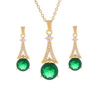 KONFEN Emerald Zircon Jewellery Set for Women, Matching Necklace and Earrings Tower Shape Adjustable Length, Premium Shining Classic Elegant and Vintage for Ladies 2 PCS Green Jewellery Set