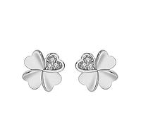 KONFEN Four Leaf 925 Sterling Silver Stud Earrings for Women, Clover Zirconia Earrings Ear Studs, Small Earrings Hypoallergenic Christmas Ladies Jewellery Gifts for Her Girls Wife Birthday