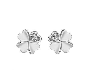 KONFEN Four Leaf 925 Sterling Silver Stud Earrings for Women, Clover Zirconia Earrings Ear Studs, Small Earrings Hypoallergenic Christmas Ladies Jewellery Gifts for Her Girls Wife Birthday