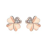 KONFEN Four Leaf 925 Sterling Silver Stud Earrings for Women, Rose Gold Clover Zirconia Earrings Ear Studs, Small Earrings Hypoallergenic Christmas Ladies Jewellery Gifts for Her Girls Wife Birthday