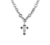 KONFEN Men's Cross Necklace, Cross Pendant Necklace with Chain, Rhinestone Christianity Jewellery for Man/Women, Gift for Birthday/Christmas/Easter/Thanksgiving Day, Silver, Titanium Steel + Alloy