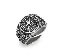 KONFEN Men's Ring, Adjustable Opening Thumb Ring, Compass Pattern Viking Text Engraving Open Retro Punk Hip Hop Gothic Jewellery Unisex Vintage, Party Birthday Gift for Men Boys
