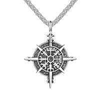 KONFEN Men's Wishing Stone Pendant Necklace, Wishing Stone Pendant with Chain, Classic Vintage, Gift for Birthday/Christmas/Easter/Thanksgiving Day, Silver/Grey, Titanium Steel + Alloy