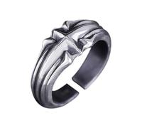 KONFEN Star Rings Men, Adjustable Carved Viking Rings for Men Hypoallergenic Material, Vintage Hip Pop Open Rings Thumb Ring Gothic Punk Classic Unique Texture Mens Jewellery, Silver
