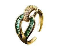 KONFEN Women's High-Grade Emeralds Adjustable Open Rings, Snake Ring Zircon Ring, Wedding Party Shining Classic Elegant and Vintage for Ladies, Green, Steel